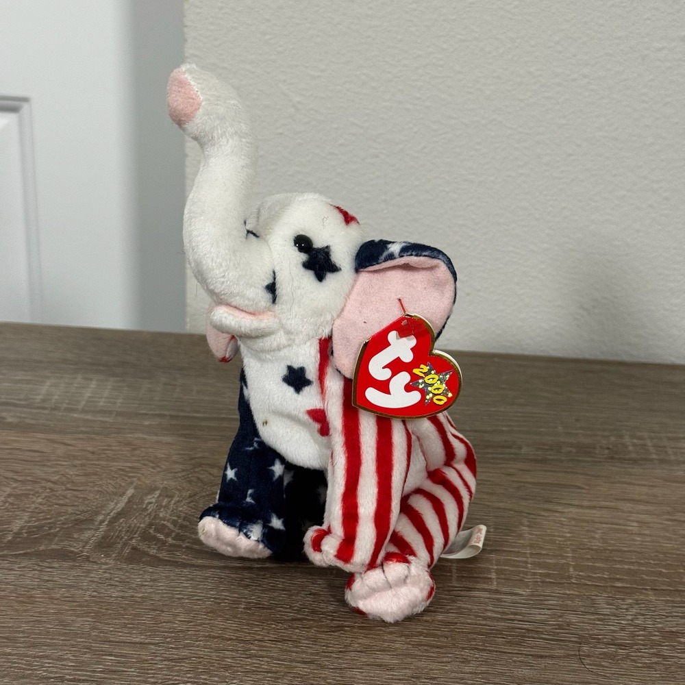 Ty Beanie Babies Righty 2000 Elephant Patriotic American Flag Plush Toy